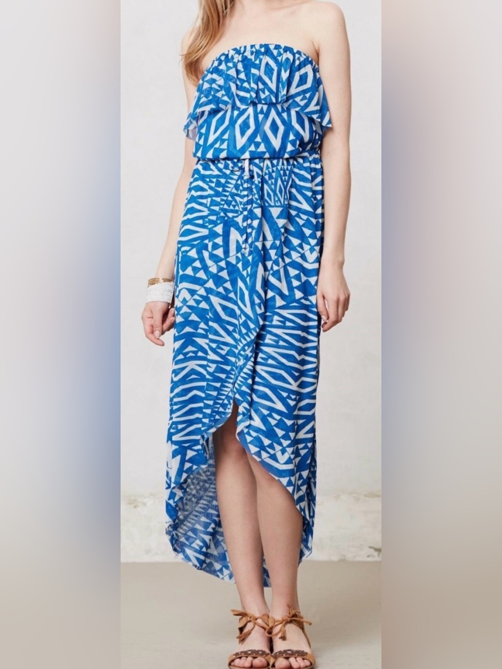 Y2K Sweet Pea Mesh Blue White Azul Strapless Dress S